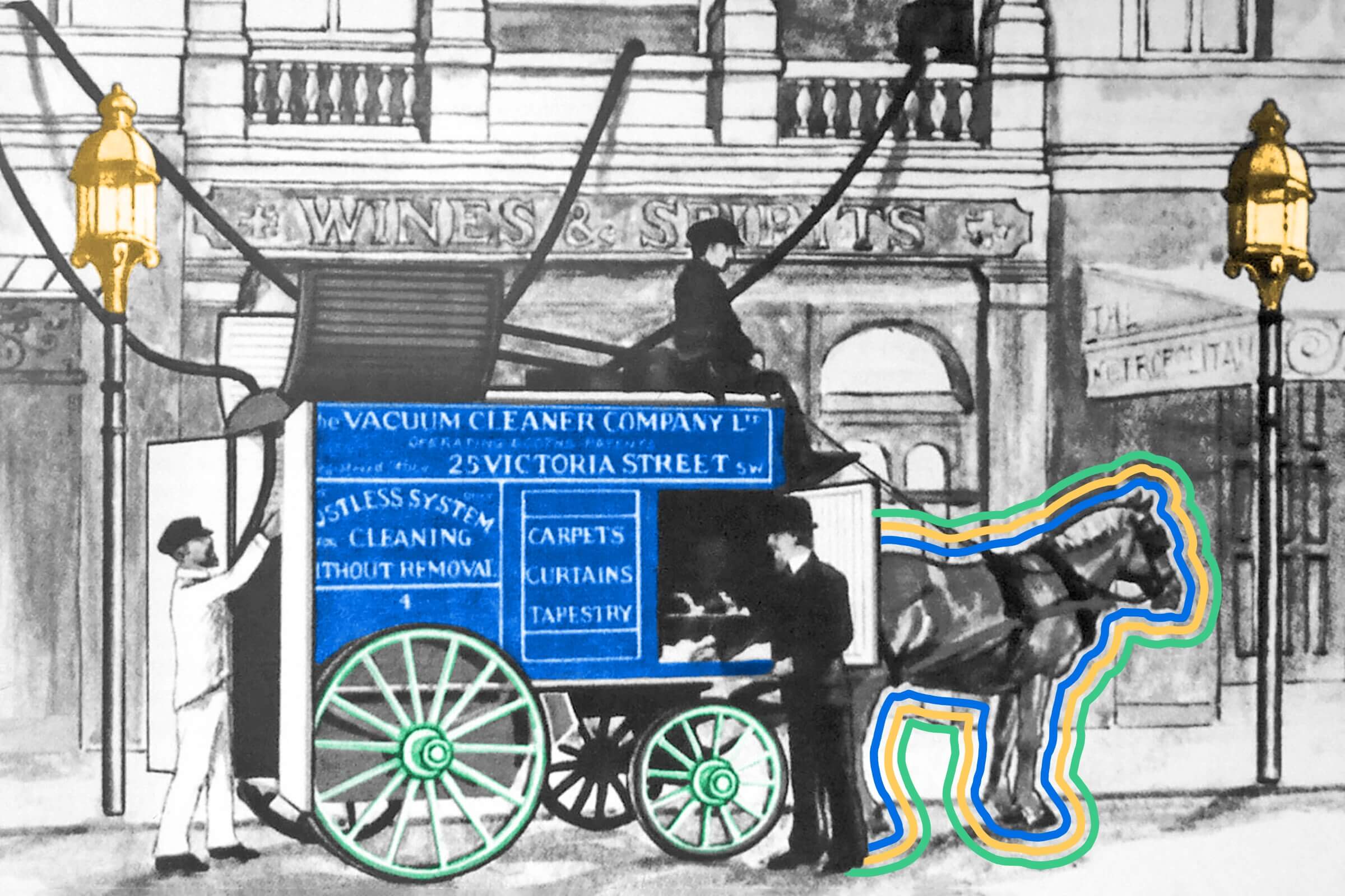 The earliest vacuum cleaners were horse-drawn.