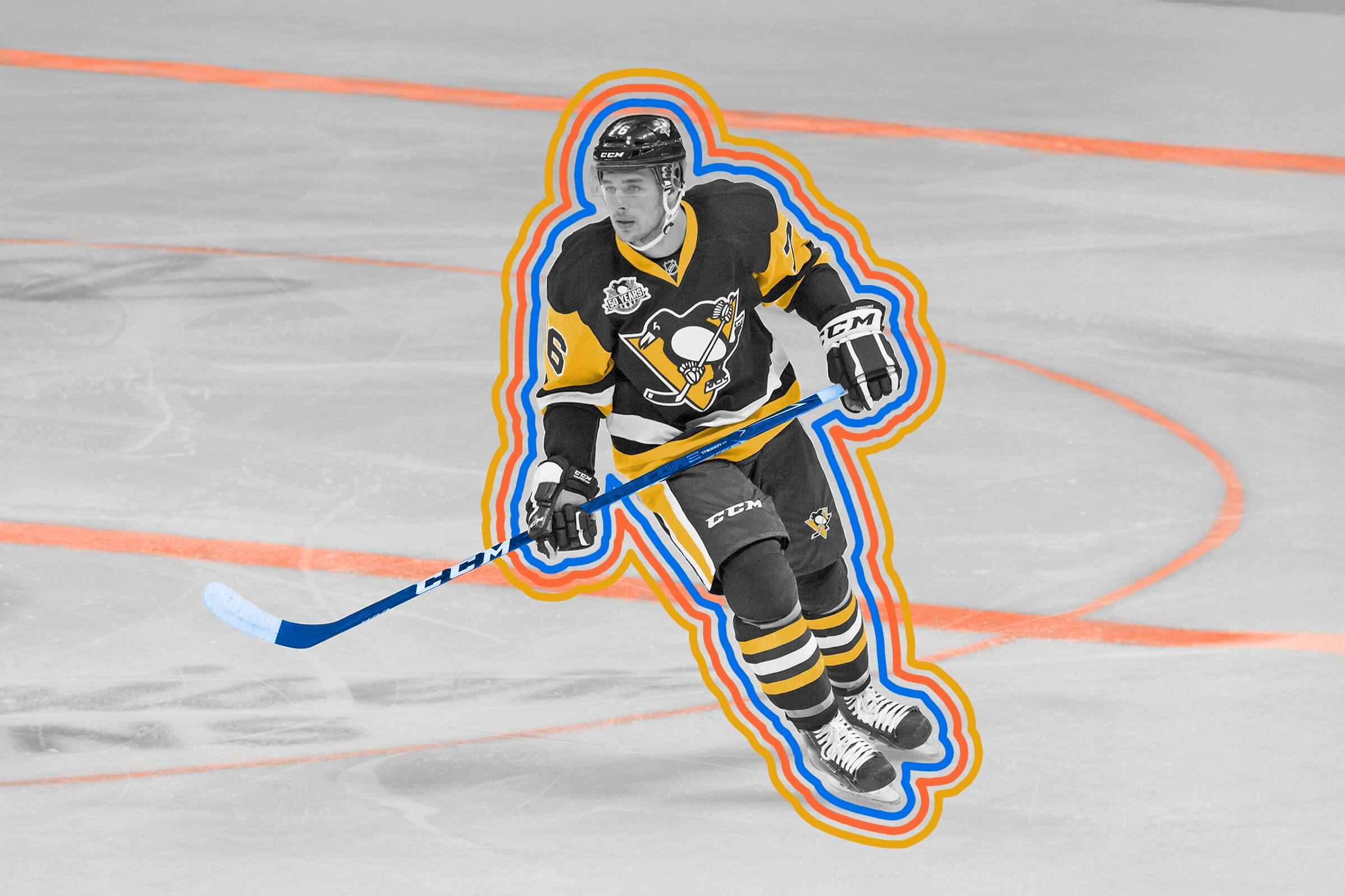 Pittsburgh Penguins hockey player skating around the ice