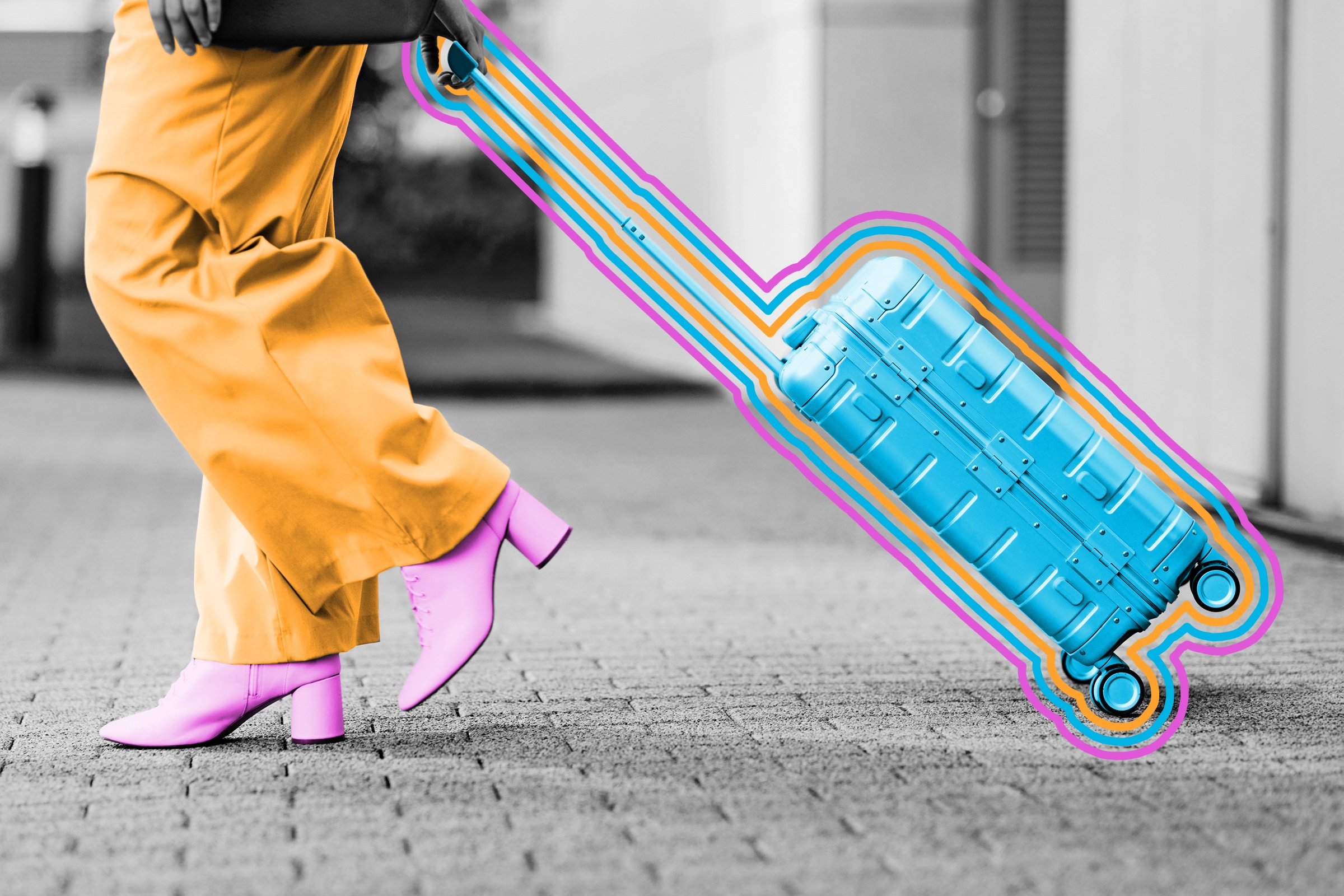 The moon landing happened before wheeled suitcases were invented.