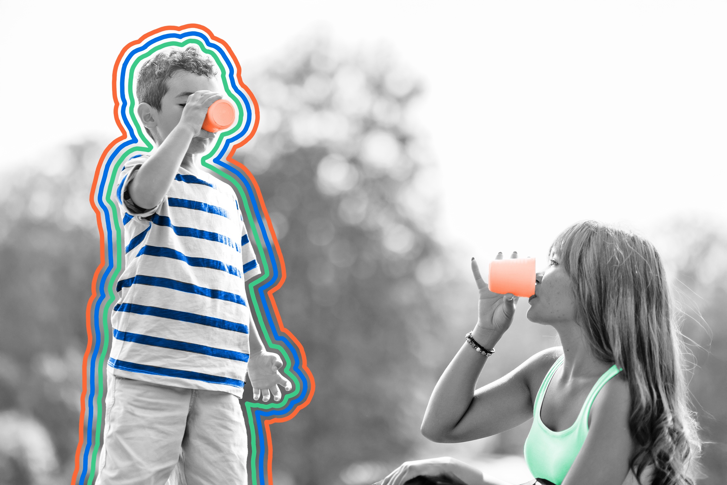 Mother and child sharing a drink