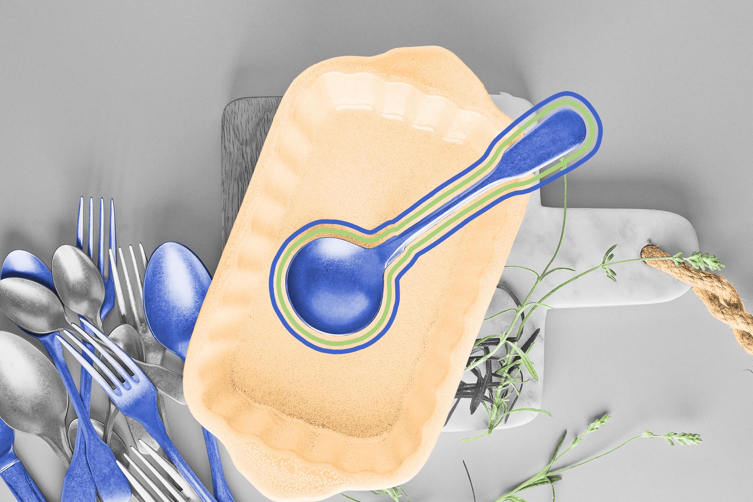 Aerial view of food utensils and empty dishes