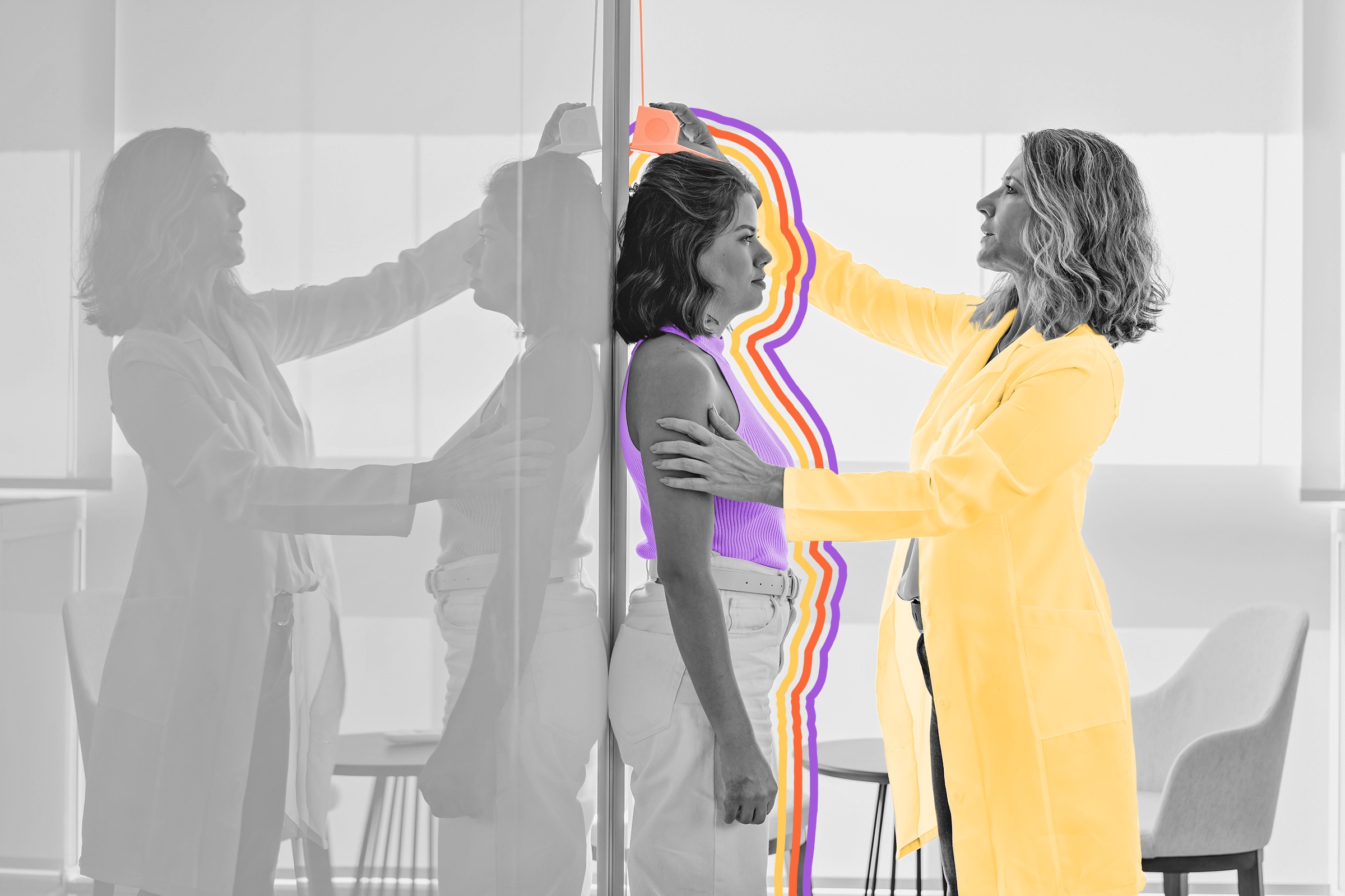 Woman measuring height at doctor's office