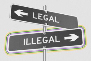 Street signs that read "legal" and "illegal"