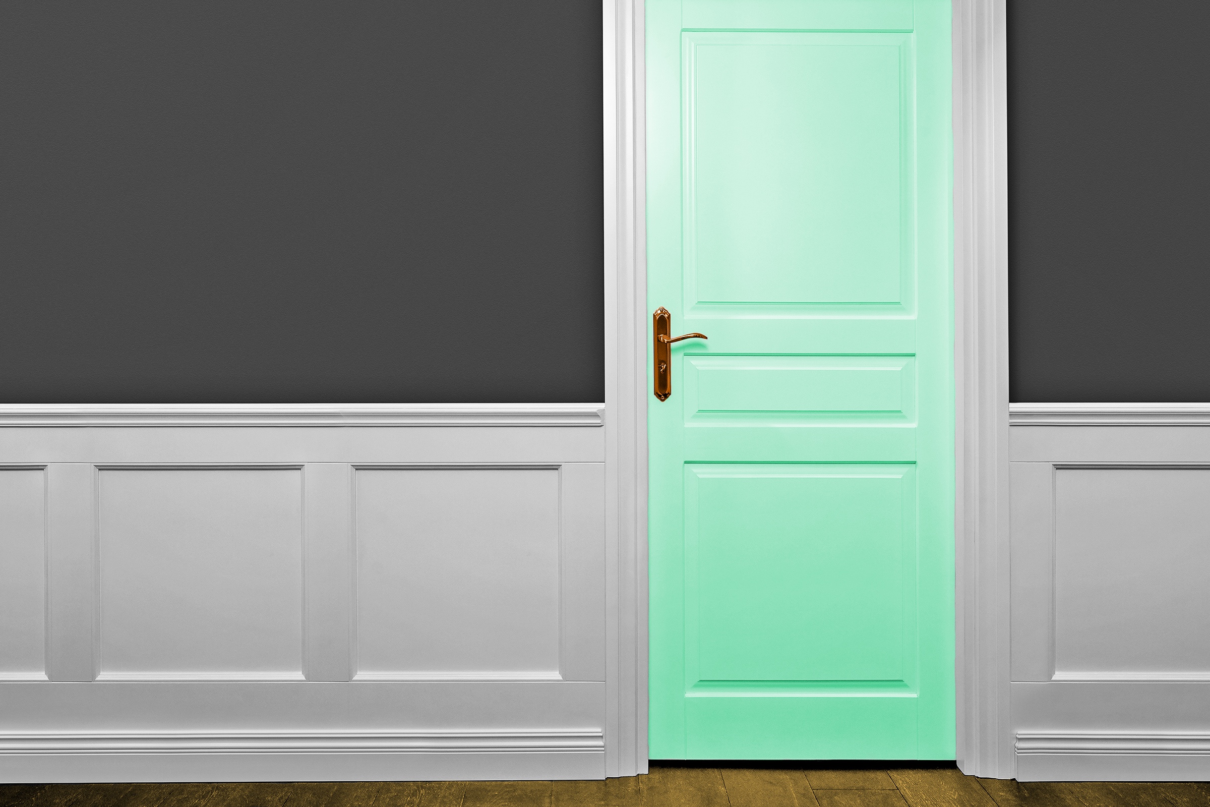 Paneled door along a wall