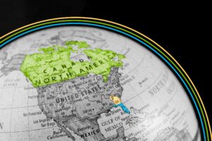 Vintage-style globe showing North America